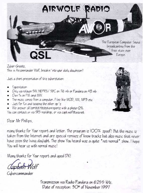 Airwolf Radio QSL letter