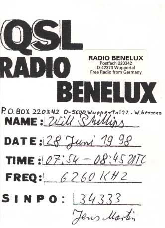 Radio Benelux QSL card (back)