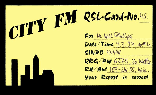 City FM QSL card