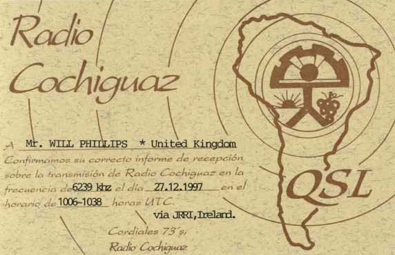 Radio Cochiguaz QSL card