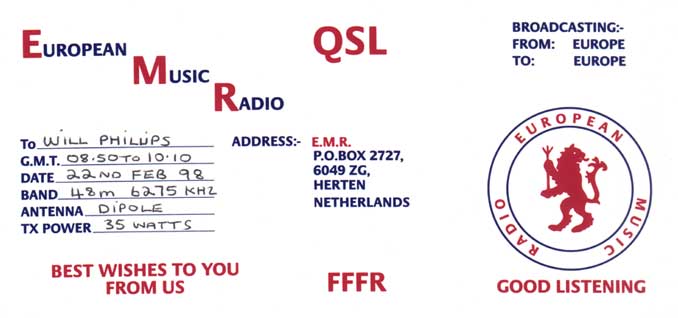 European Music Radio QSL card