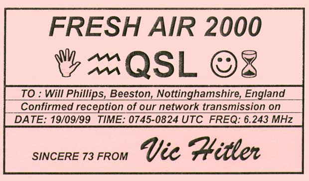 Fresh Air 2000 QSL card