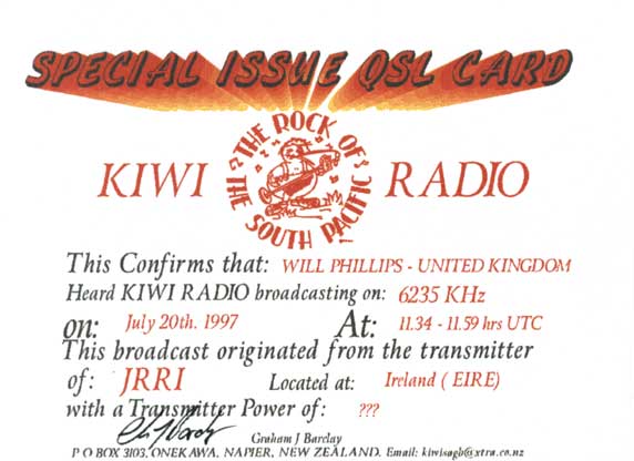 KIWI Radio QSL card