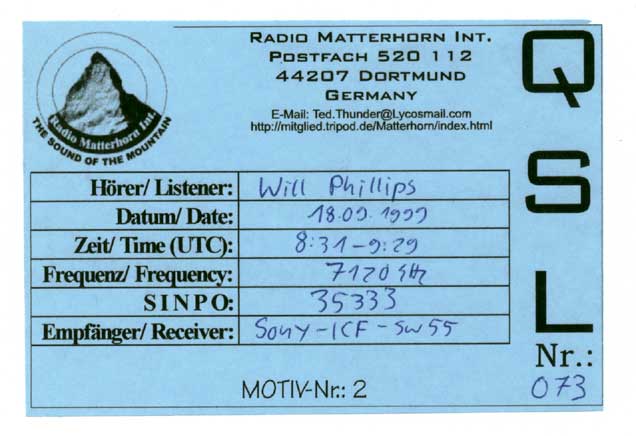 Radio Matterhorn QSL card (back)