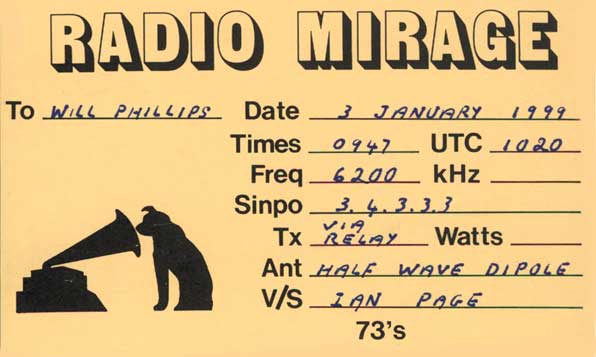 Radio Mirage QSL card