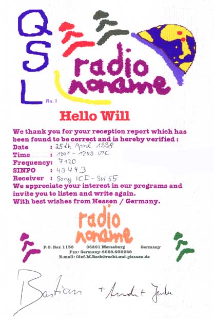 Radio Noname QSL
