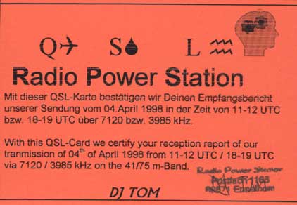 Radio Power Station QSL card