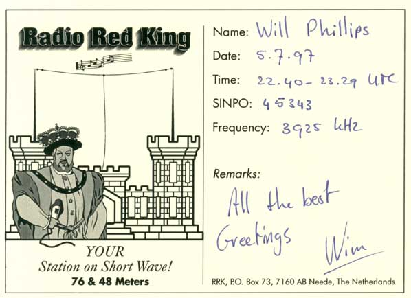 Radio Red King QSL card