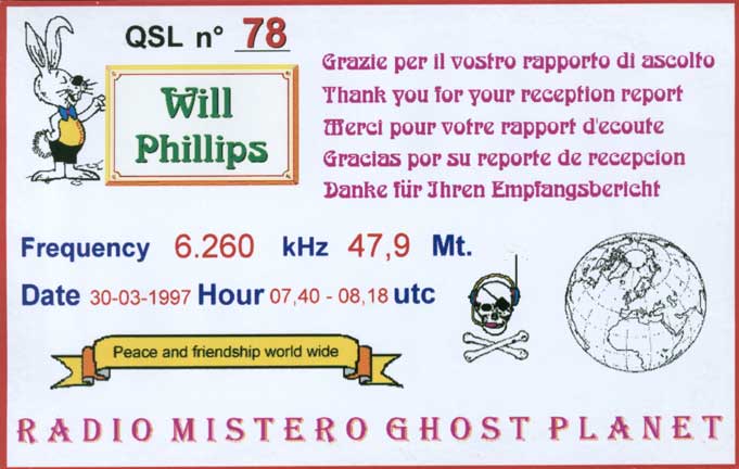 Radio Mistero Ghost Planet QSL card (back)