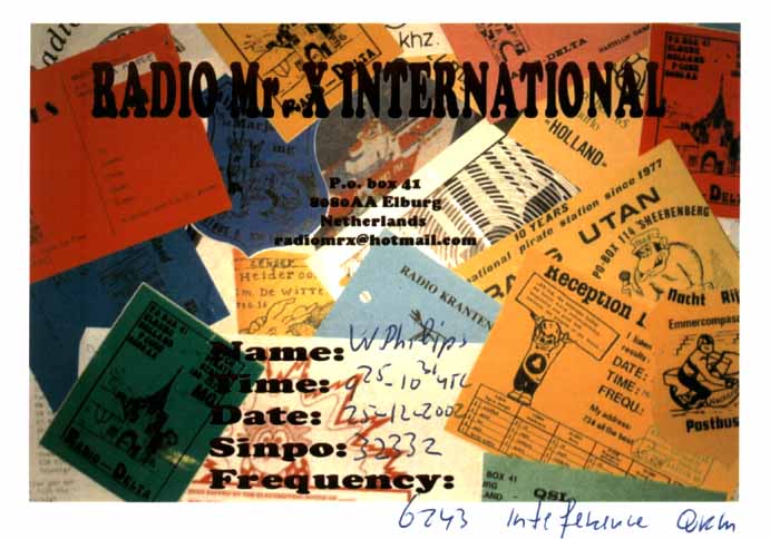 Radio Mr. X International QSL card
