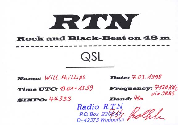 Radio RTN QSL card (back)