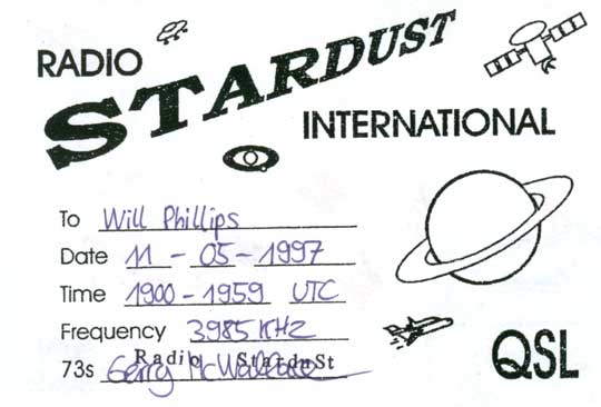Radio Stardust QSL card (back)