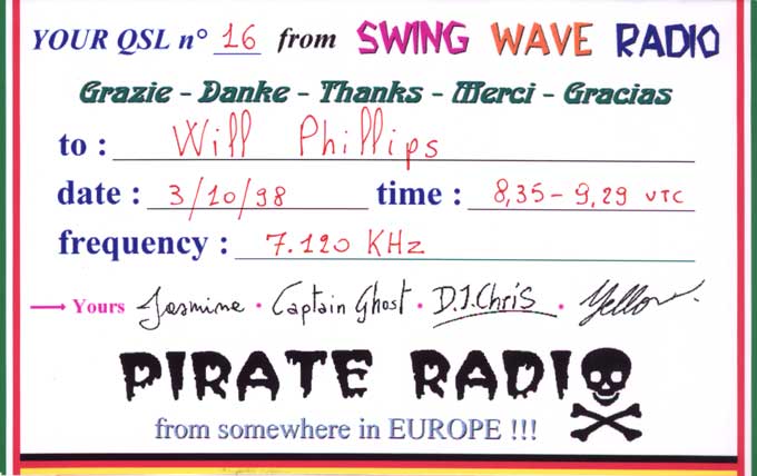 Swing Wave Radio QSL card (back)