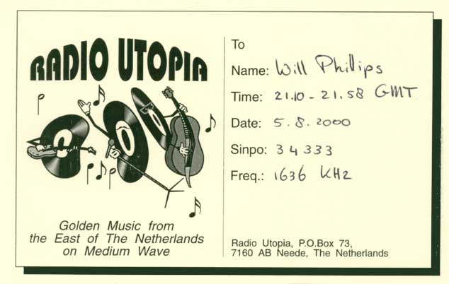 Radio Utopia QSL card