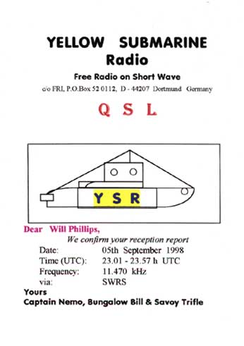 Yellow Submarine Radio QSL card