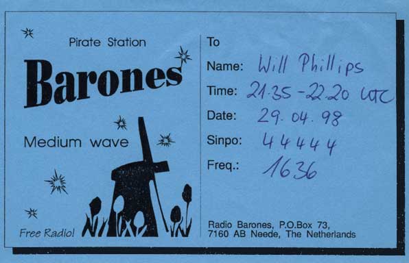 Radio Barones QSL card