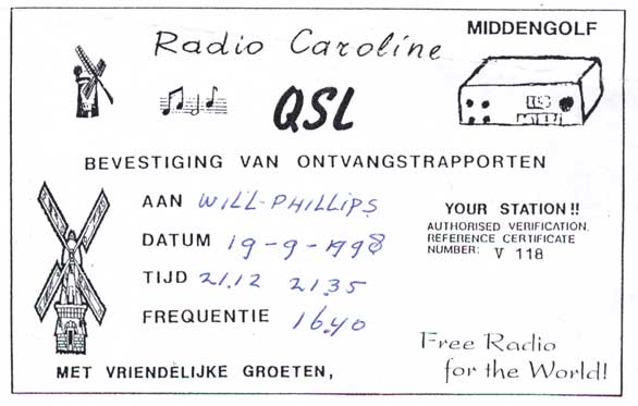 Radio Caroline QSL card