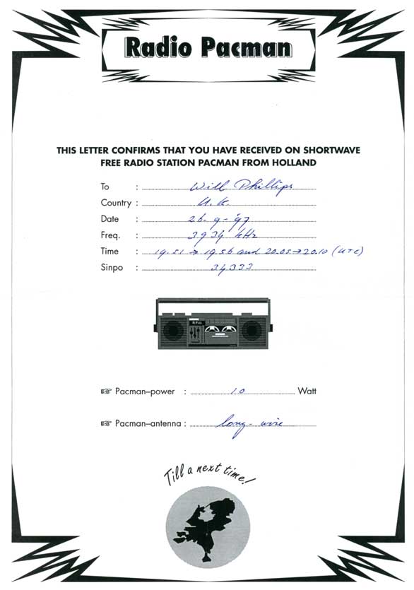 Radio Pacman QSL