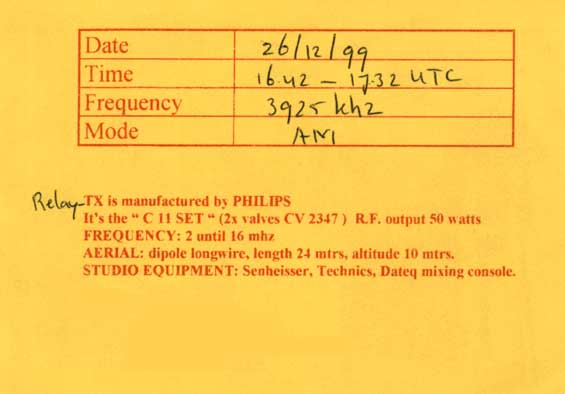 Radio Ridiculous QSL card (back)