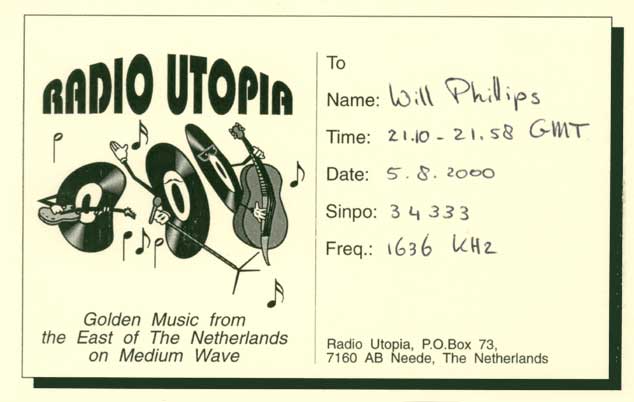 Radio Utopia QSL card